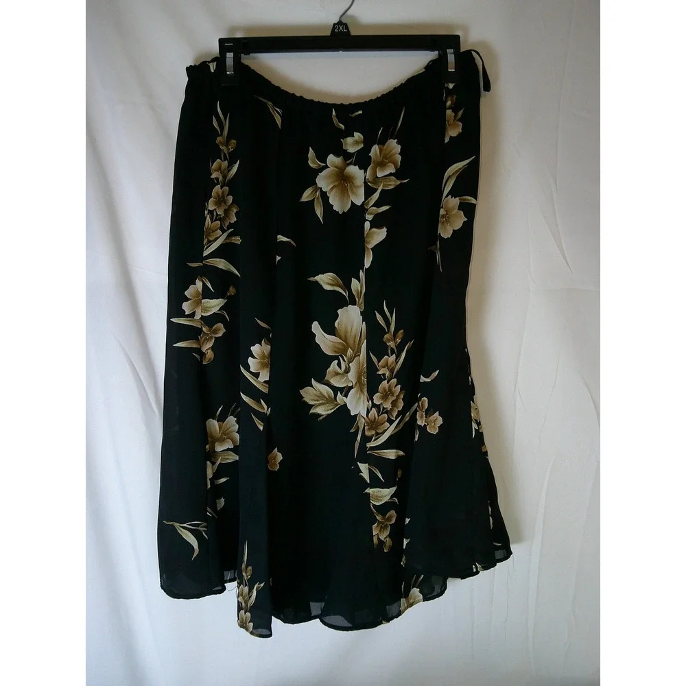 Dana Kay Womens Black Floral Skirt Suit 2 Piece Set Jacket Plus Size 24W